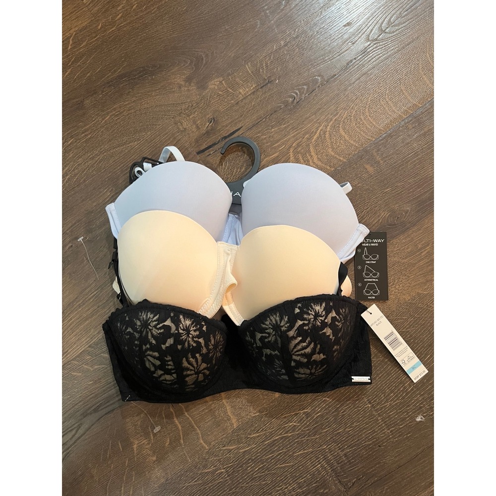 Tahari Multi-Way Bra Set 3 Pack Black Lace Nude Blue 36C WP51451-003-TZC